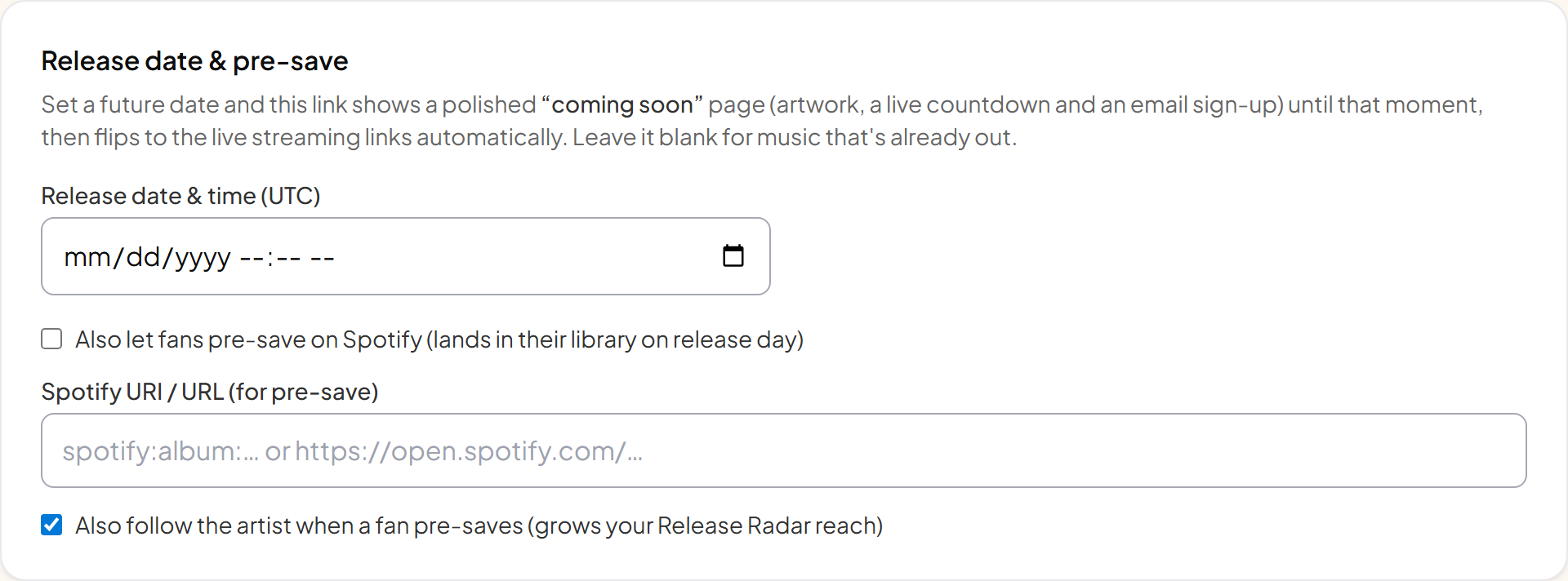 The release date section of the editor.