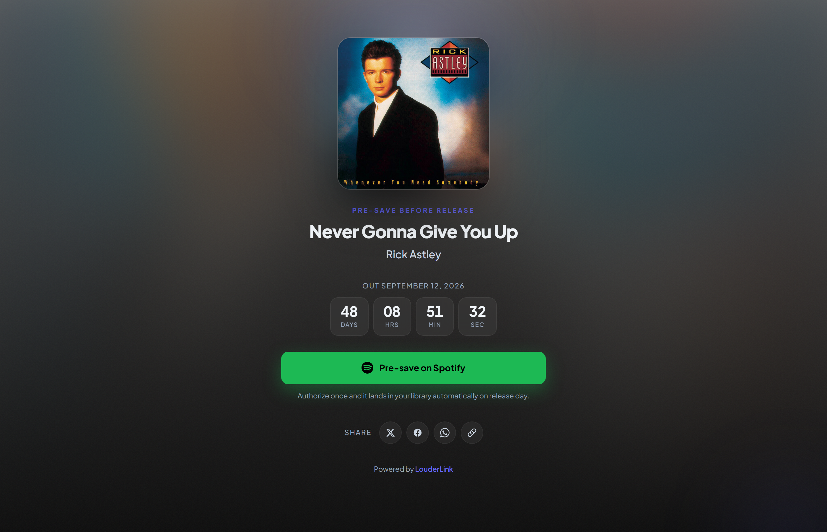 A pre-save page before release, with a countdown.